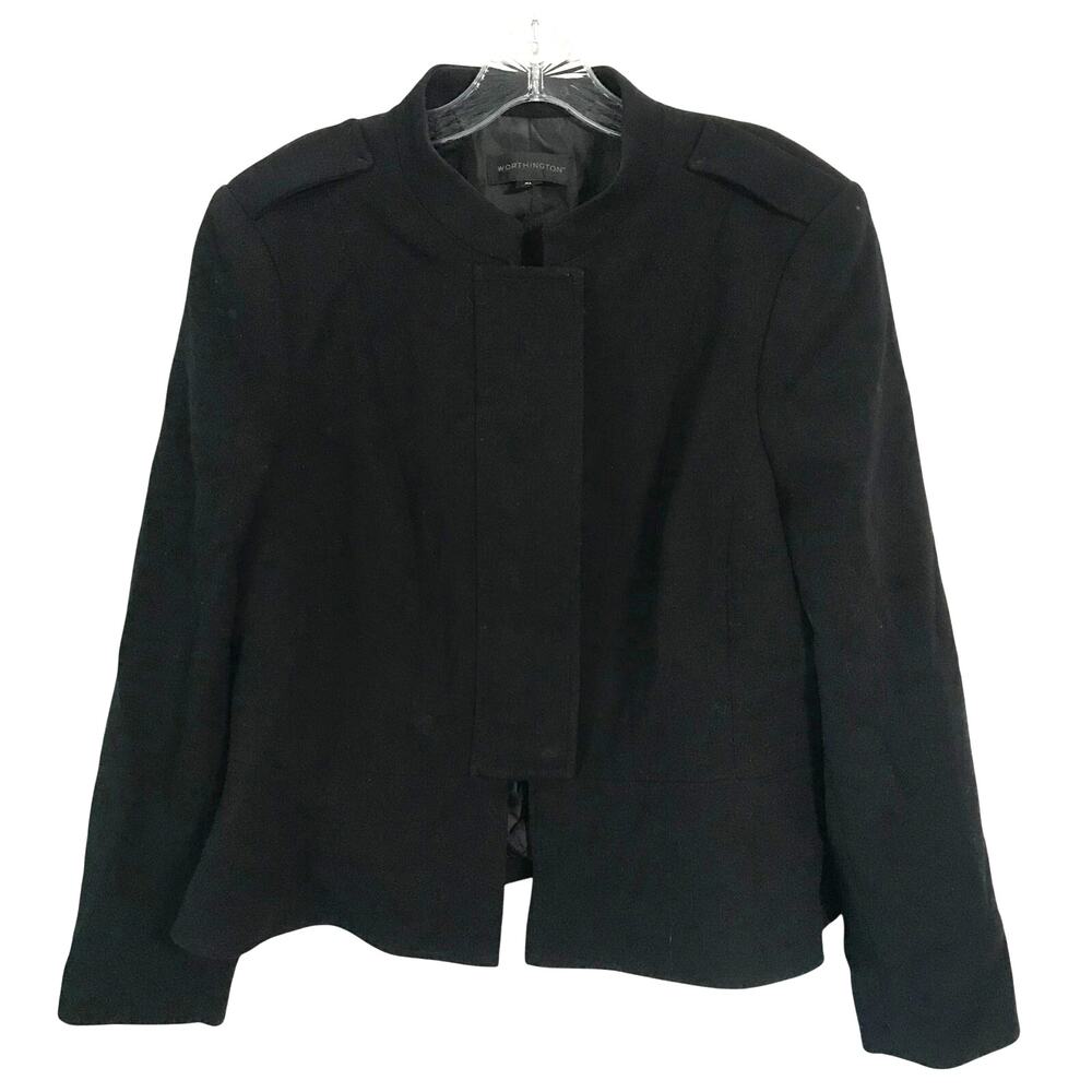 Worthington Jacket Size XL Womens Black Military Peplum Peter Pan Collar Lined
